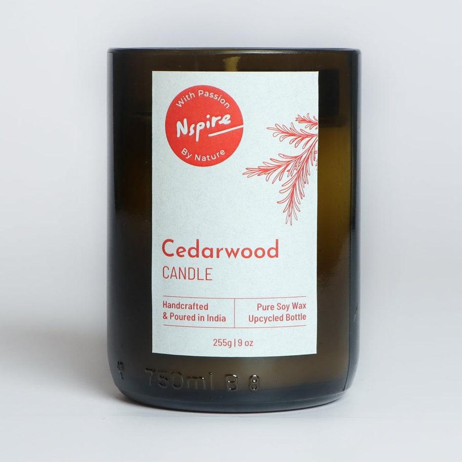 Cedarwood soy candle with a warm, earthy fragrance, offering a soothing and grounding aroma that brings a cozy, rustic ambiance to any space