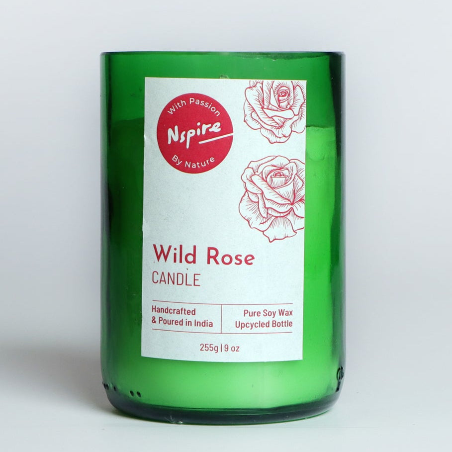 Wild rose-scented candle with a delicate, floral fragrance that fills your space with the essence of fresh roses, creating a calming and romantic ambiance.